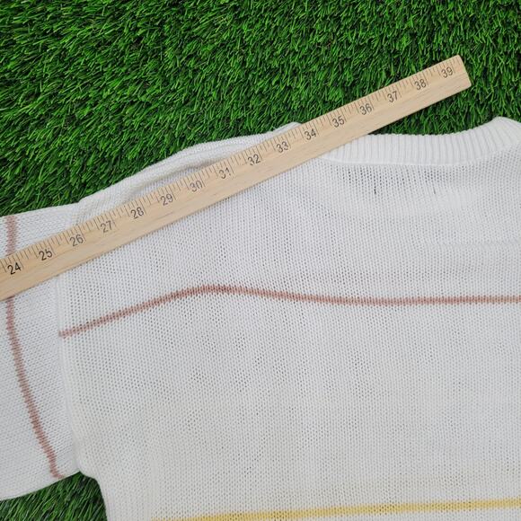 Vintage 90s Eddie-Bauer Stripes Sweater Medium 21x27 White - Picture 3 of 11